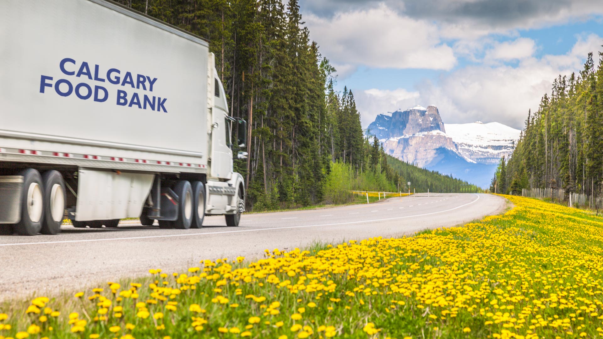 Semi Truck Driving through the mountains